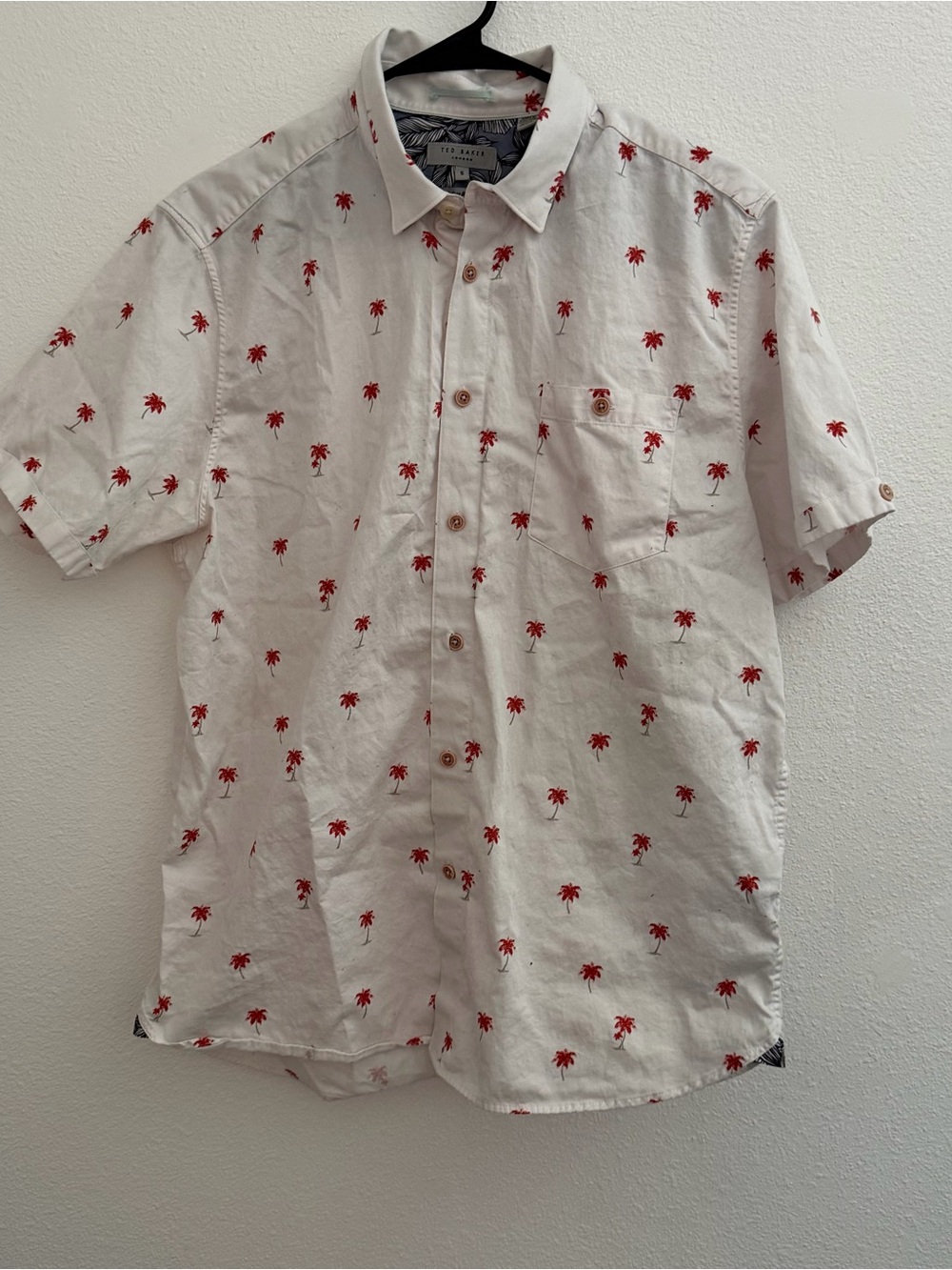Ted Baker White Short-Sleeve Shirt with Red Palm Tree Print